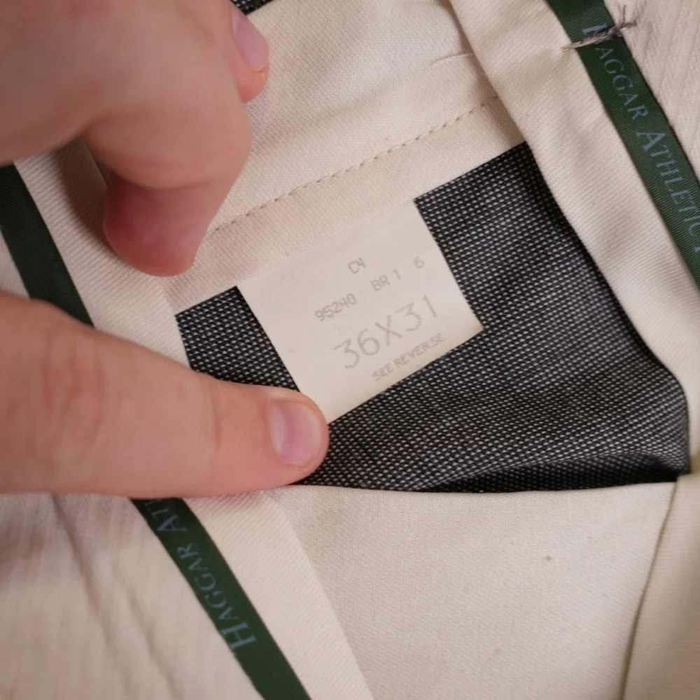 Haggar Wool 2 Piece Suit Gray Birdseye -42L  35 / 30.5- Double Breasted Peak Lap